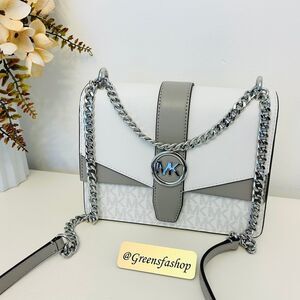 Michael Kors Purse Greenwich Small Signature Logo Crossbody Bag Optic White